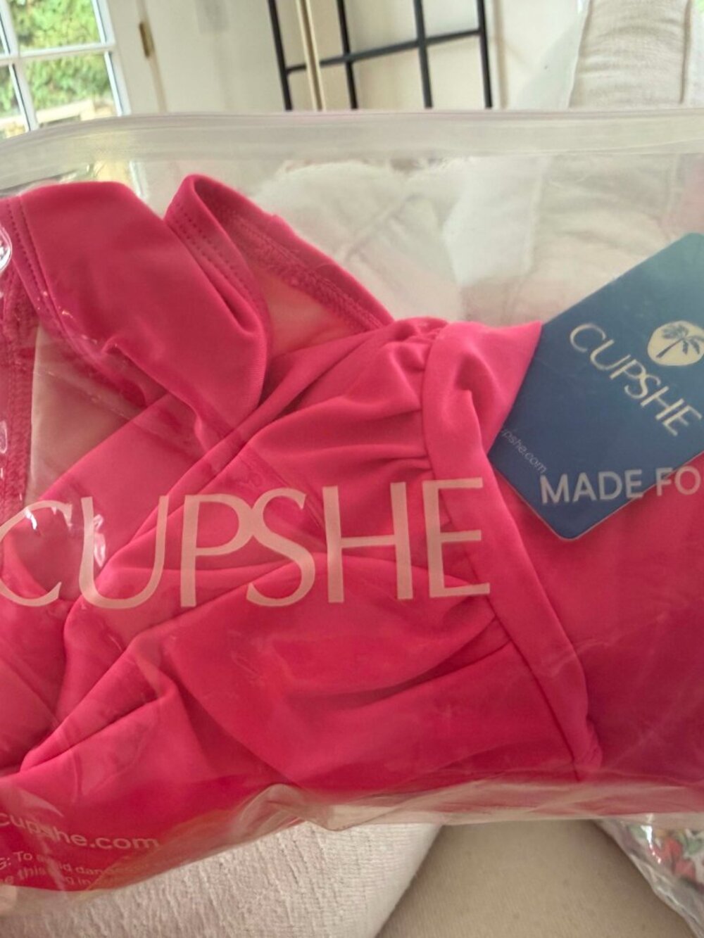 NWT CUPSHE Hot Pink Women's One Piece Swimsuit L Tummy Control Bathing Suit - Picture 6 of 8